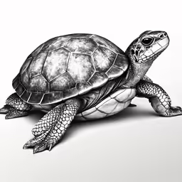 a black and white drawing of a turtle
