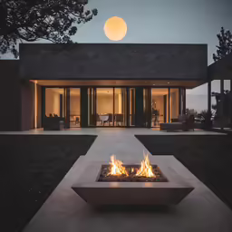 a fire pit sitting in the middle of a patio