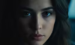 the woman has her eyes open, and a collar on