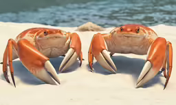 there are two very big crabs on the beach