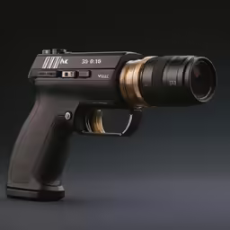 a gun is mounted on top of a table