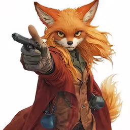 fox man with rifle pointing forward in a full view