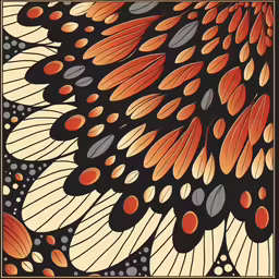 an orange and black floral pattern with white dots