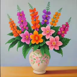 /tmp/FOOL1I65o.jpg = a painting of flowers in a vase on a table
,/tmp/FOOL1I65o.jpg = the painting of flowers has been displayed in the room
,/tmp/FOOL1I65o.jpg = a painting of pink, orange and yellow flowers
,/tmp/FOOL1I65o.jpg = an oil painting of flowers on a table
,/tmp/FOOL1I65o.jpg = an oil painting of colorful flowers in a vase
,/tmp/FOOL1I65o.jpg = a painting of colorful flowers in a white vase
,/tmp/FOOL1I65o.jpg = an image of an artistic painting of flowers
