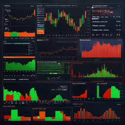 a big screen is displaying many different graphs,a close up of a display of dashboards on a wall