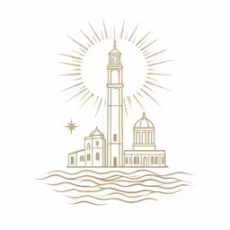 an outline of a lighthouse in the ocean