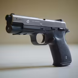 a small toy gun sitting on top of a white table