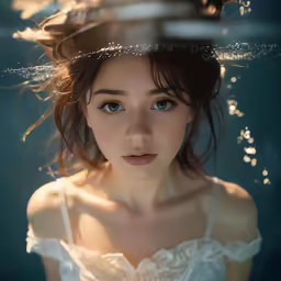 a woman under water with a headband and under water