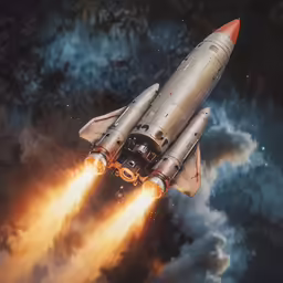 the space shuttle is flying away in the sky
