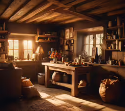 an open living room with sun shining through the windows,the sun is shining through the windows of an old room