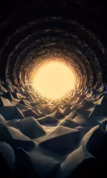 a very dark looking space in the middle of some snow