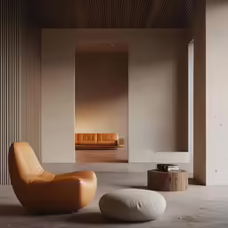 a living room with a wooden ceiling and a couch