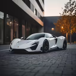 a very nice white sports car sitting on a street