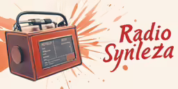 the radio is on a display with a logo above it