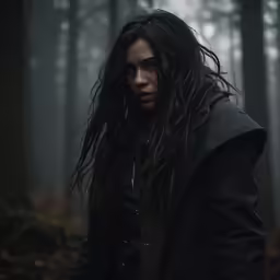 a person standing in the woods wearing dread locks
