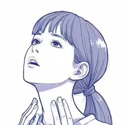 an illustration of a young woman with hands on her chest