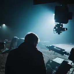 a person is standing in front of some lighting