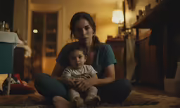 a mom sitting on the floor while holding her child