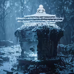 there is a light on top of the pillar in the snow