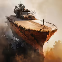 some type of landscape is shown with cars on a cliff