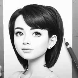 a pencil drawing of a woman with bangs