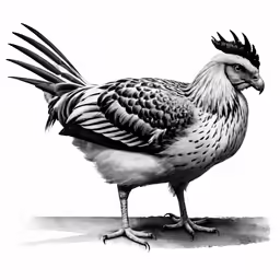 a large rooster with a long neck standing on its hind legs