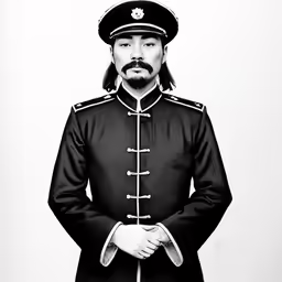 a man in a uniform standing with his hands on his hips