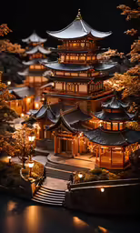 an elaborate oriental building lit up at night