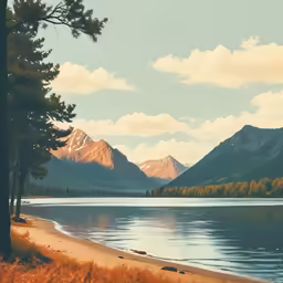 a lake and trees in the mountains on an overcast day