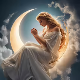 the fairy is sitting on top of the crescent