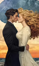 a painting of a man and woman kissing each other