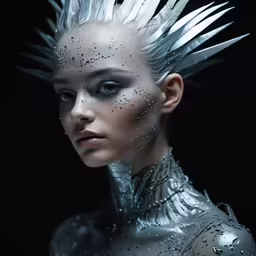 a woman wearing metal paint and spiked hair