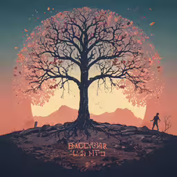 a man standing under a large tree in front of a sunset,a man standing under a large tree in the sunlight