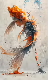 a painting of an orange and black creature