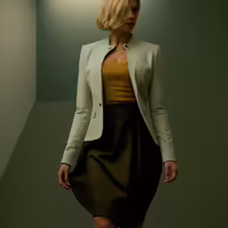 the blonde woman is dressed in her own ensemble
