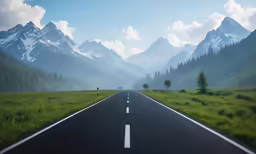 a person is standing on a road and some mountains