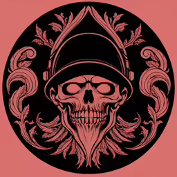 a skull wearing a helmet on the inside of a circle