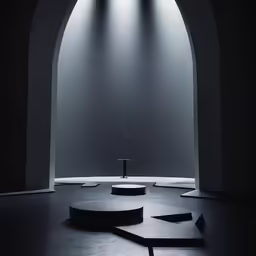 the interior of an art gallery with light coming in from a round window
