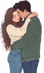 a cartoon featuring a young couple hugging