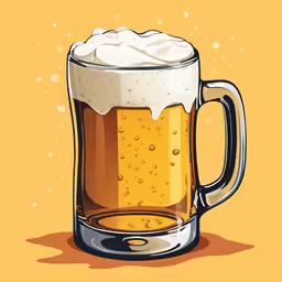 a large mug filled with beer next to an orange wall