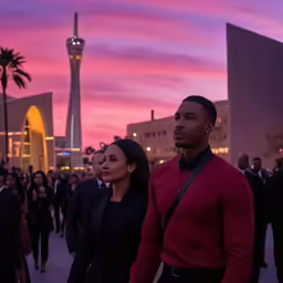 a man and woman standing next to each other