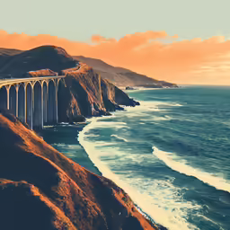 a scenic view of a train traveling over water