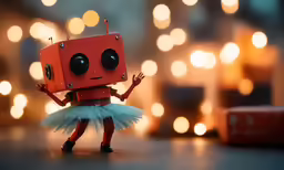 a red and white toy with eyes and arms