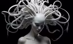 a woman is shown with white hair and curled roots in her hair