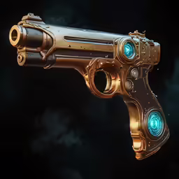 a futuristic weapon with a green light coming from it