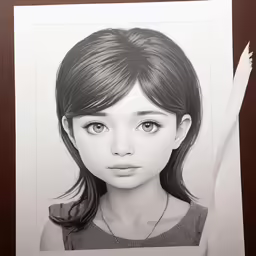 a drawing of a girl with long hair and bangs