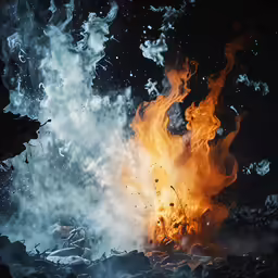 a fire is raging up with yellow and white smoke in it
