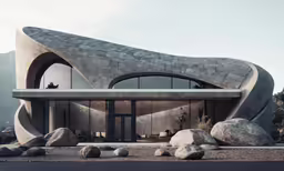 a futuristic house with a wavy brick exterior