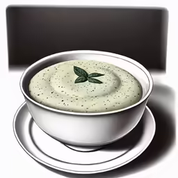 drawing of bowl of soup on a saucer