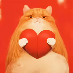 a cat holding a red heart in its paws